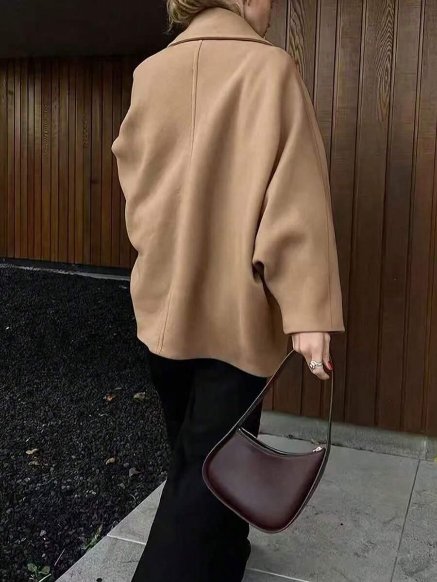 SHEIN BRĄZOWY KLASYCZNY PŁASZCZ W01__M