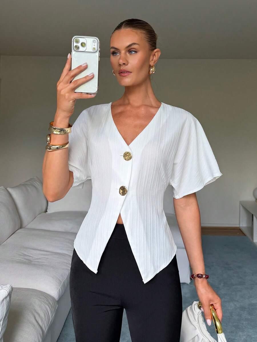 LAVISHIA BIAŁA BLUZKA GUZIKI S06__L