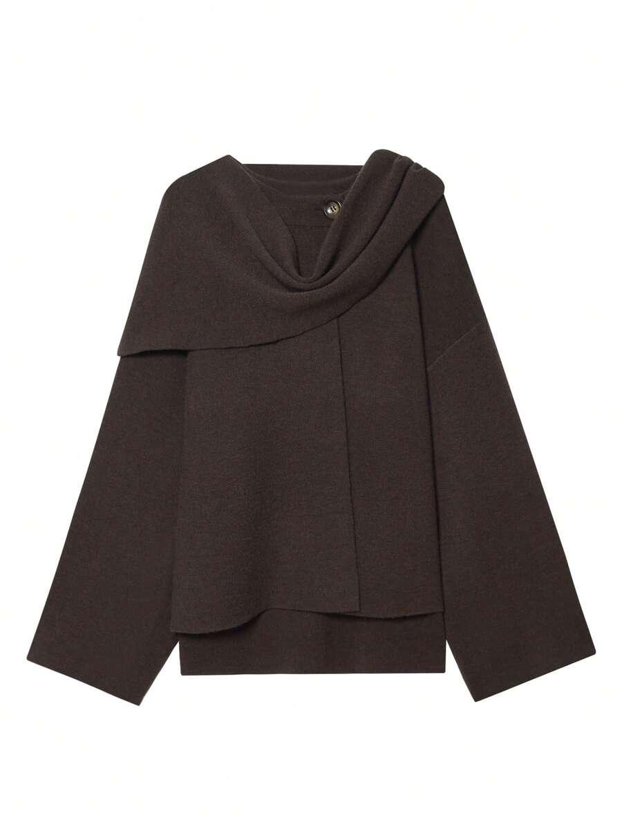 SHEIN BRĄZOWE PONCZO GUZIK S06__L
