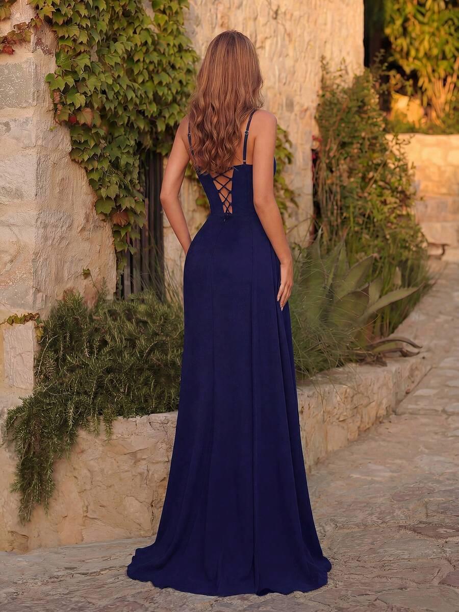 SHEIN NIEBIESKA MAXI SUKIENKA ZDOBIENIE S06__XS