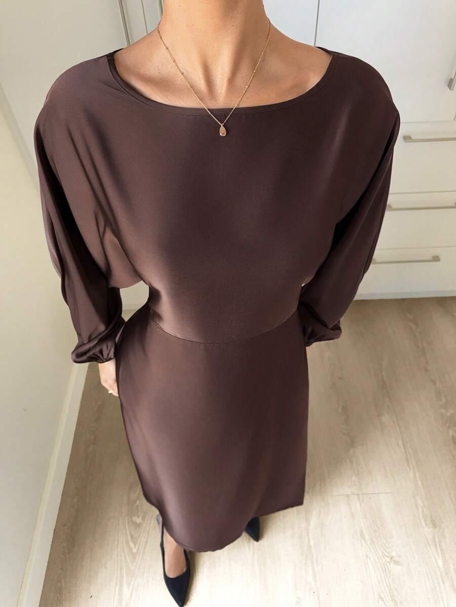 SHEIN BRĄZOWA MAXI SUKIENKA S06__L