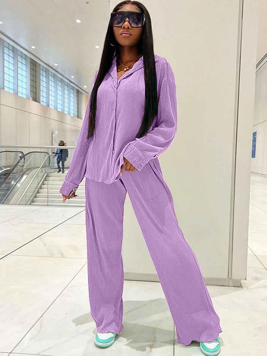 SHEIN FIOLETOWE PLISOWANE SPODNIE S06__L