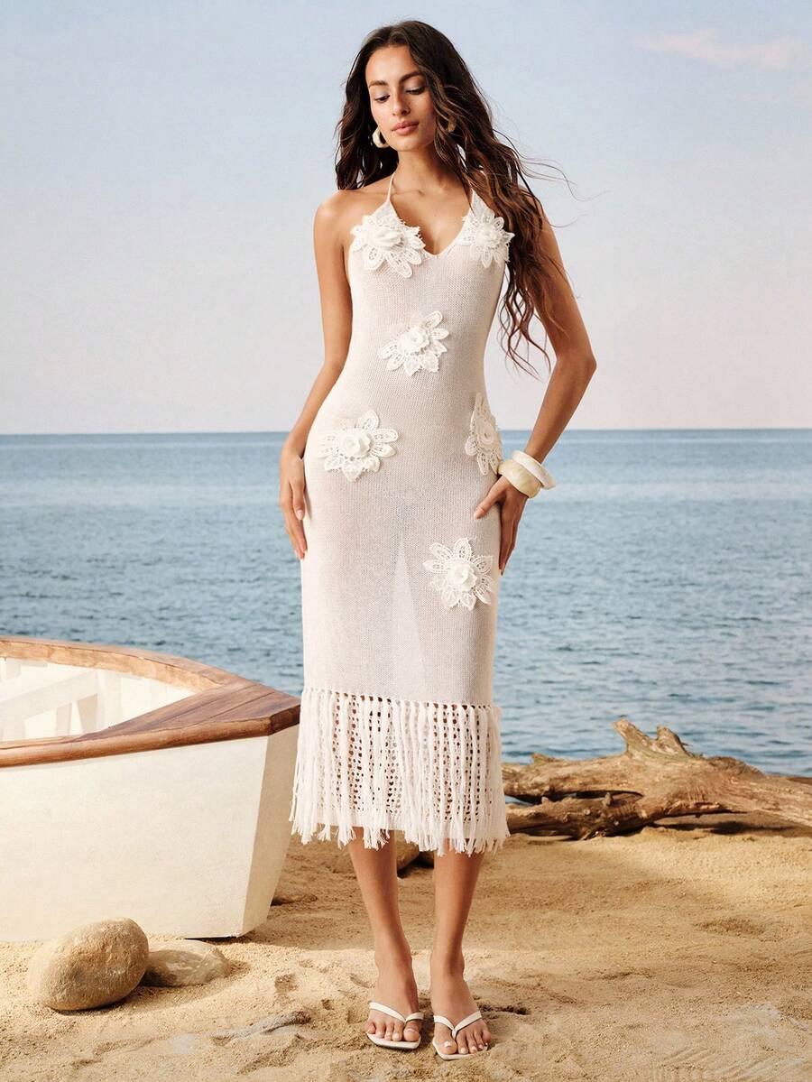 SHEIN BIAŁA MIDI SUKIENKA S06__S