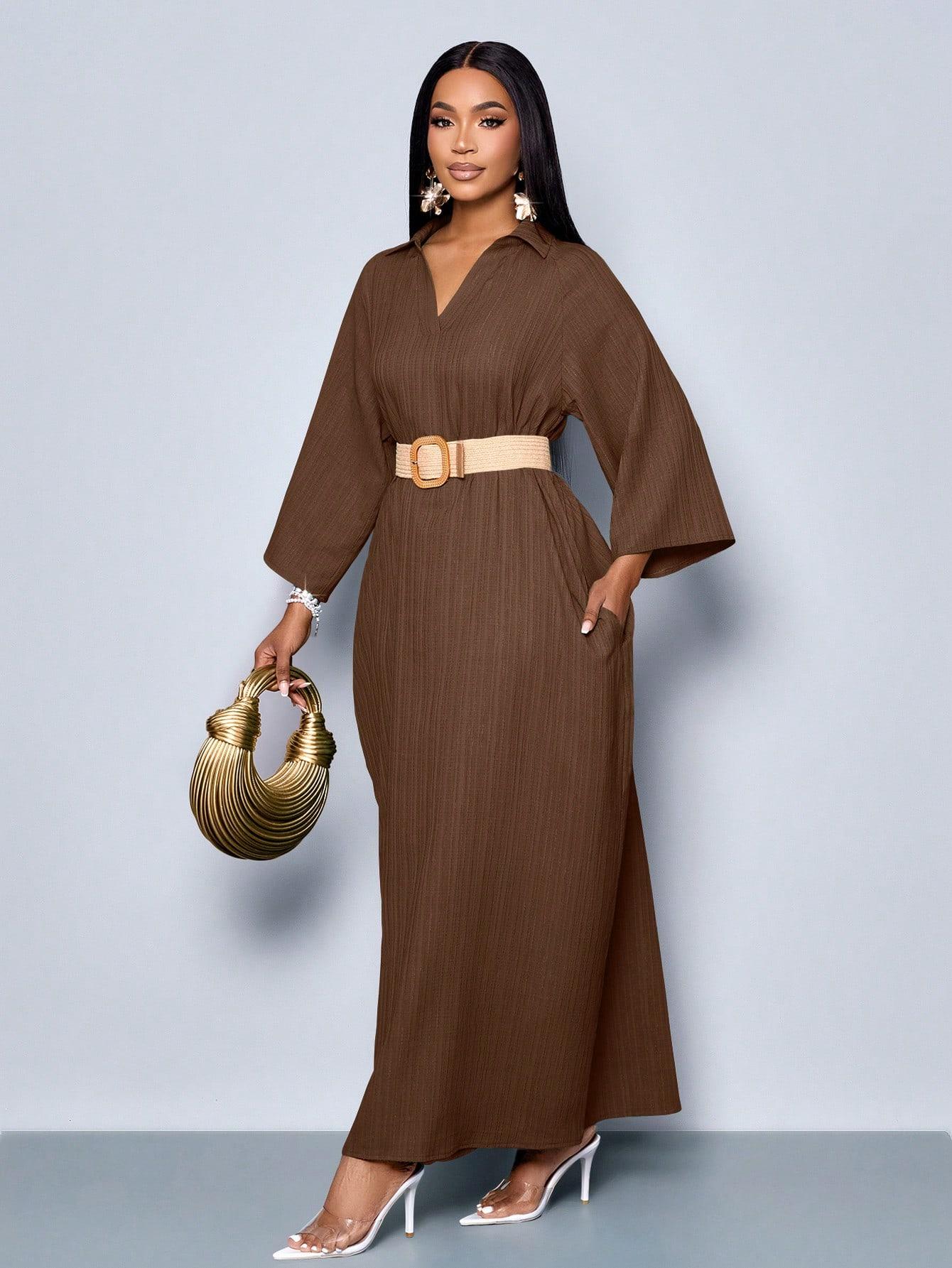 SHEIN BRĄZOWA MAXI SUKIENKA S06__M