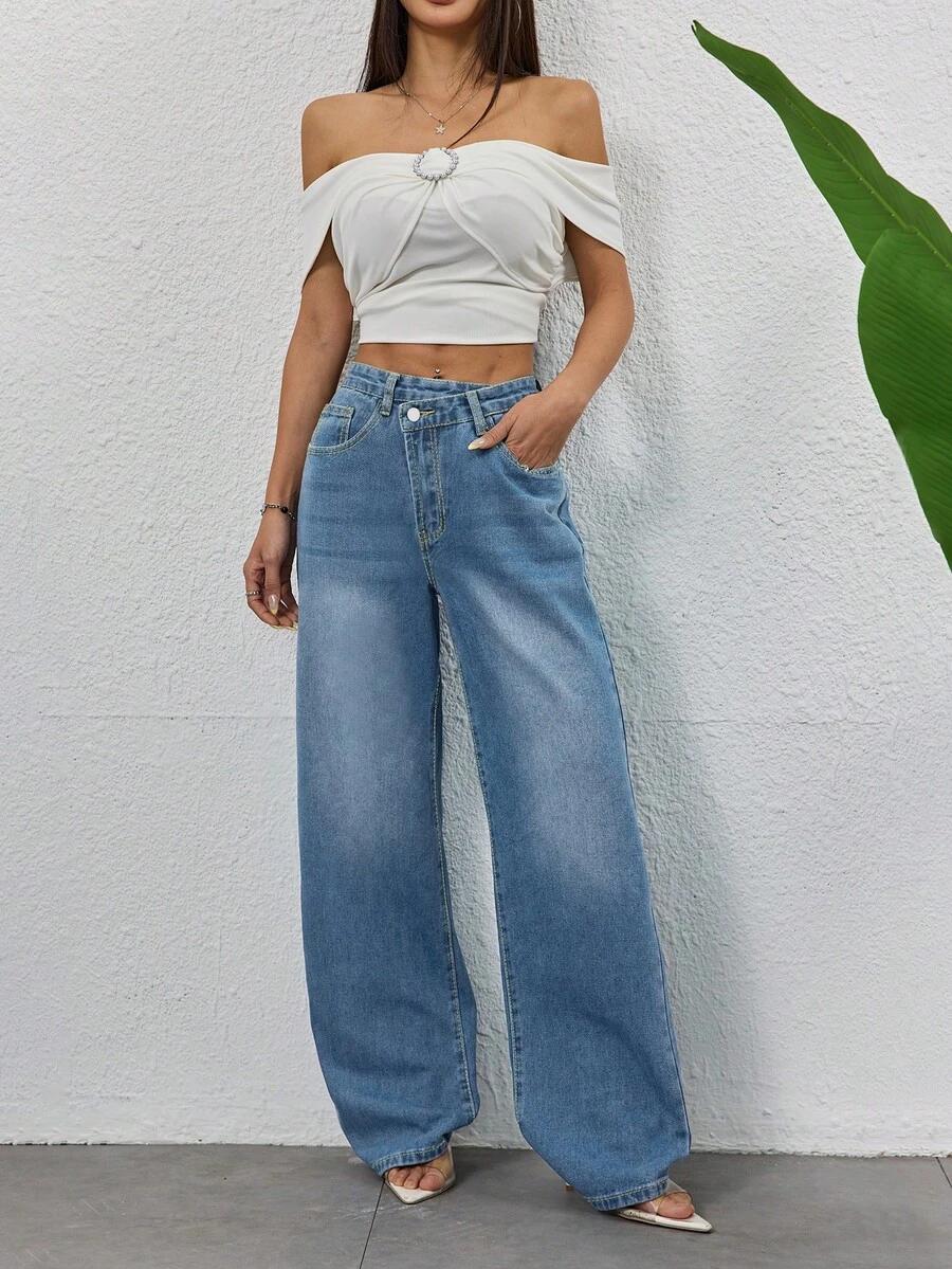SHEIN SPODNIE JEANS WIDE LEG S06__L
