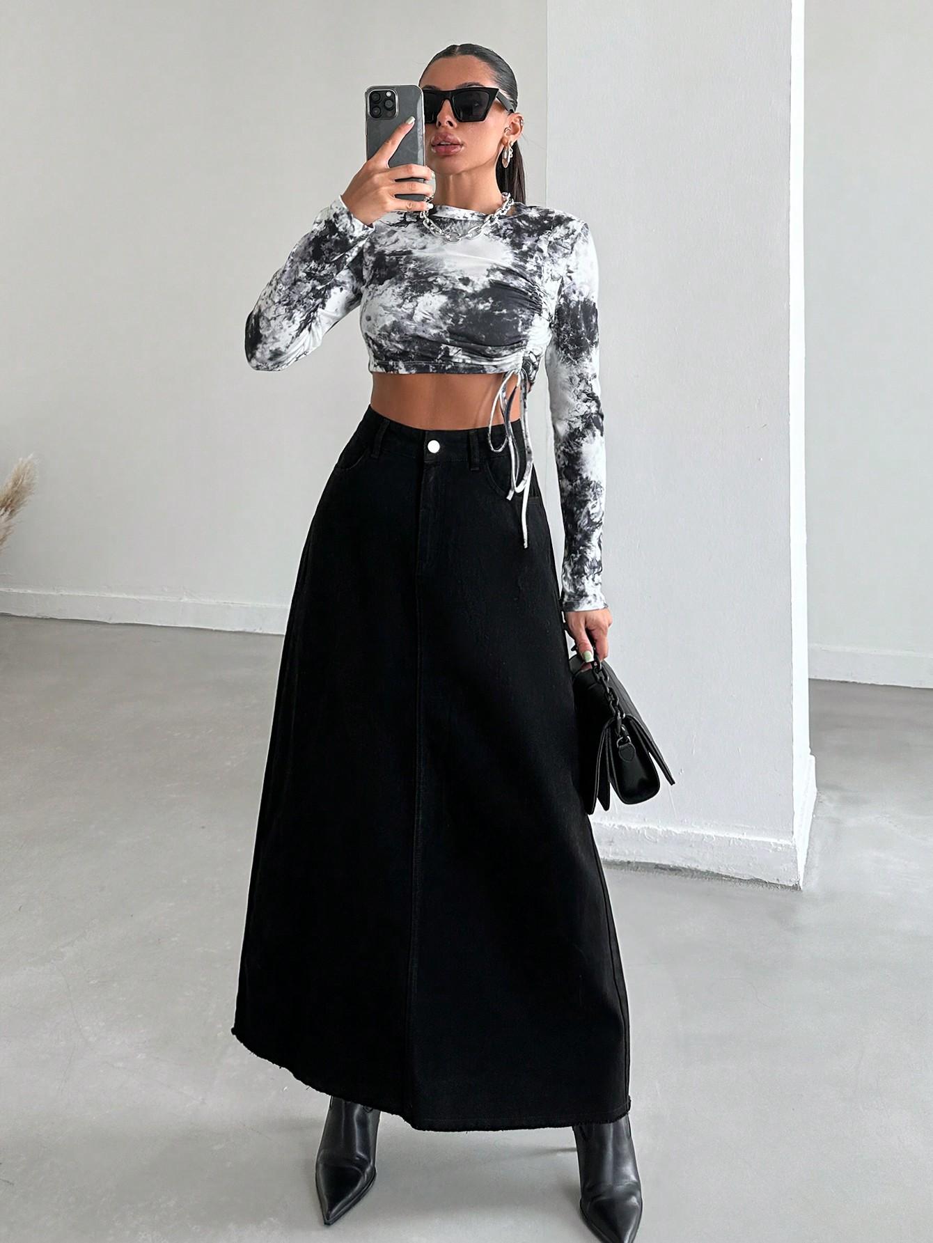 SHEIN CZARNA MAXI SPÓDNICA S06__L