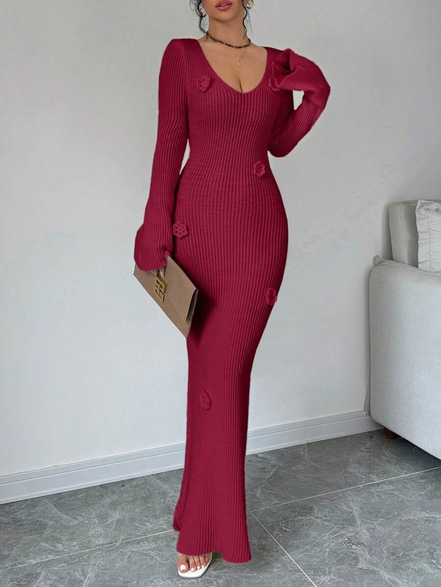 SHEIN CZERWONA DZIANINOWA MAXI SUKIENKA S06__M