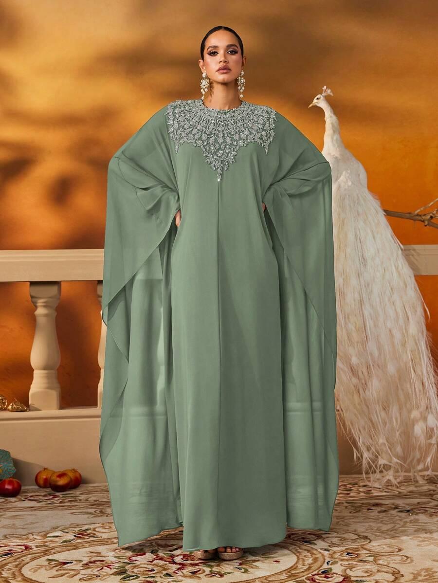 SHEIN ZIELONA MAXI SUKIENKA ZDOBIENIA S06__3XL
