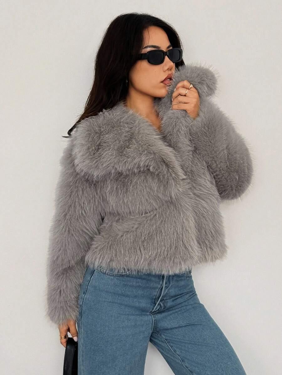 SHEIN SZARE SZTUCZNE FUTRO W01__S