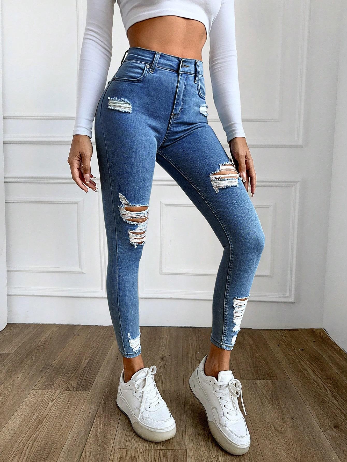 SHEIN NIEBIESKIE JEANSY RURKI PRZETARCIA S06__S