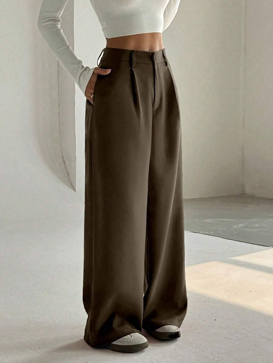 SHEIN BRĄZOWE ELEGANCKIE SPODNIE S06__M