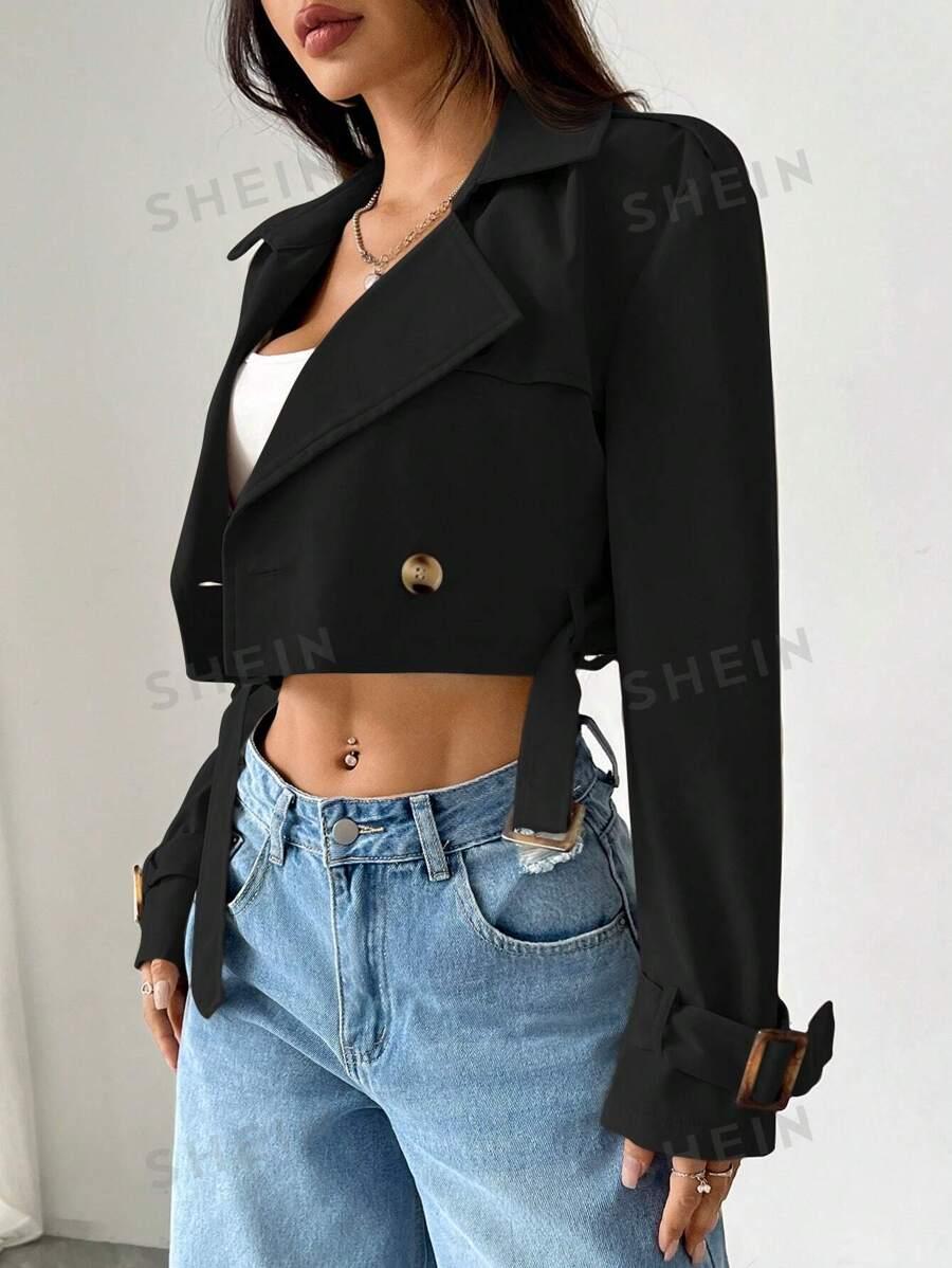 SHEIN CZARNY PŁASZCZ TRENCZ S06__M