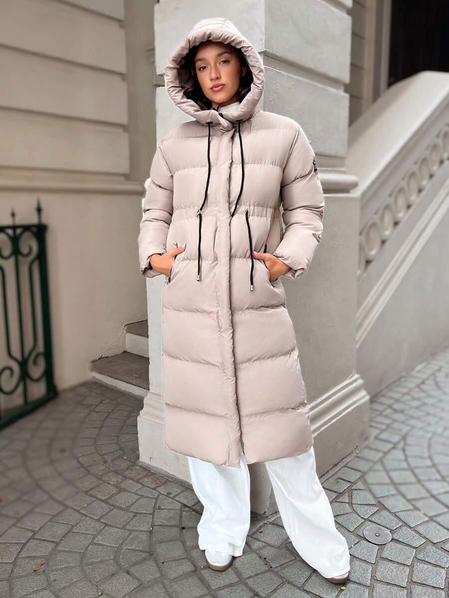 SHEIN BEŻOWA PUCHOWA KURTKA Z KAPTUREM W01__XL