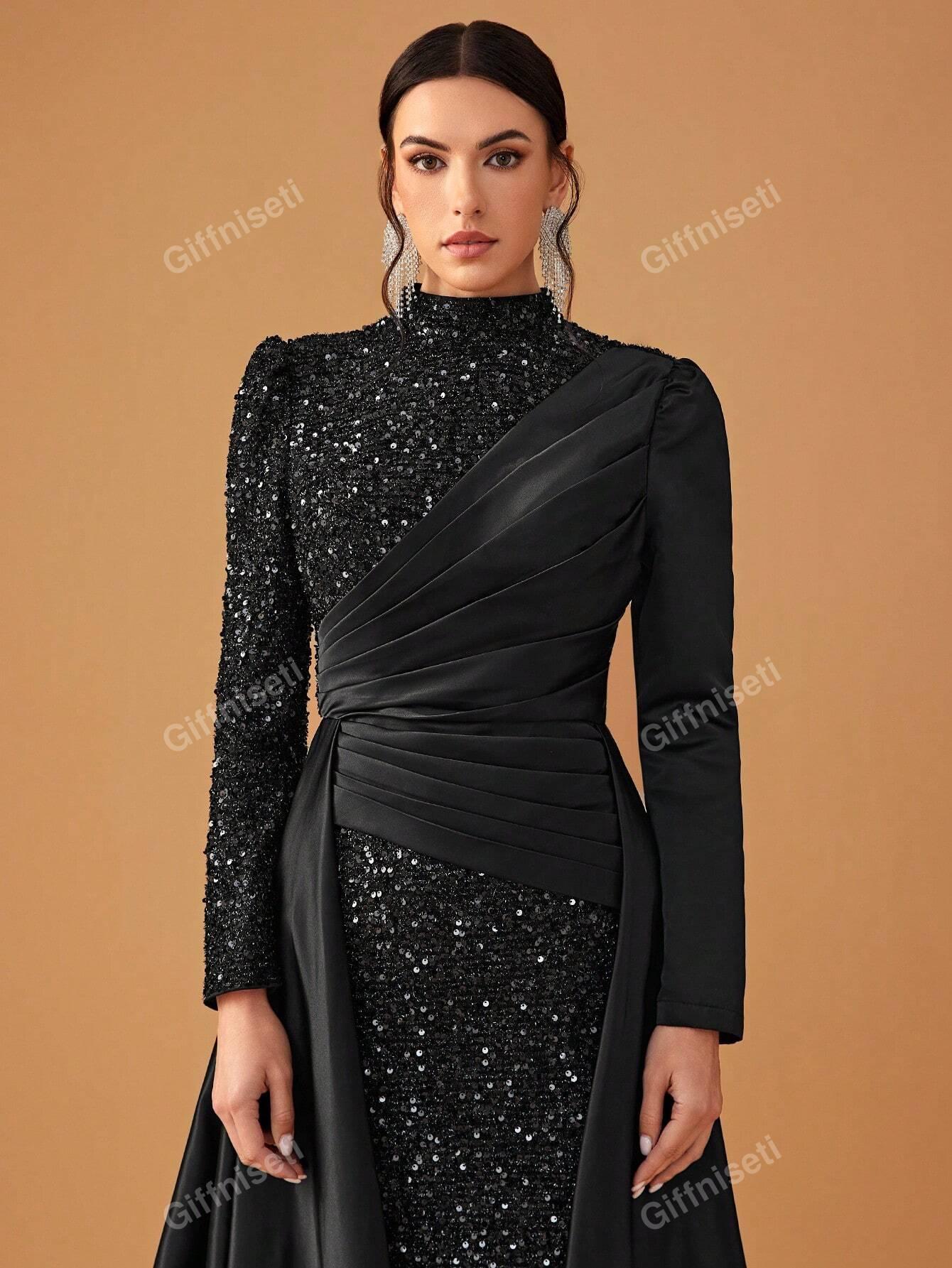 GIFFNISETI CZARNA MAXI SUKIENKA CEKINY S06__M