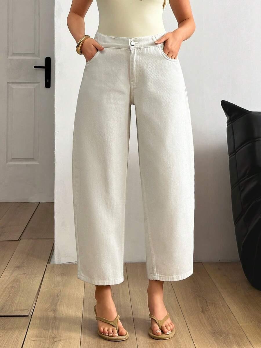 EURMUSE BIAŁE LUŹNE SPODNIE JEANS PK01__XS