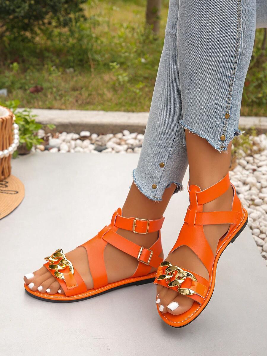 SHEIN POMARAŃCZOWE SANDAŁY IMITACJA SKÓRY S06__38