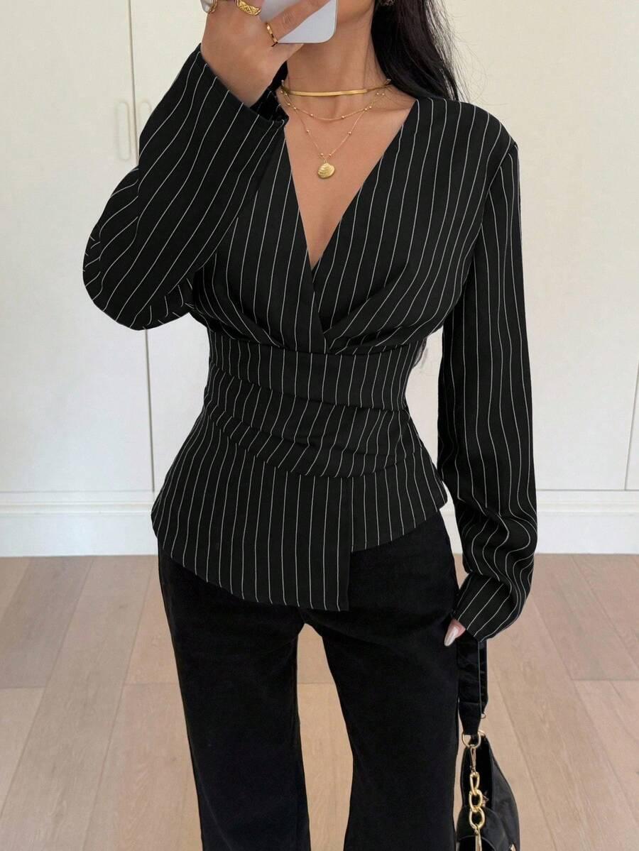 SHEIN CZARNA BLUZKA PASKI S06__S