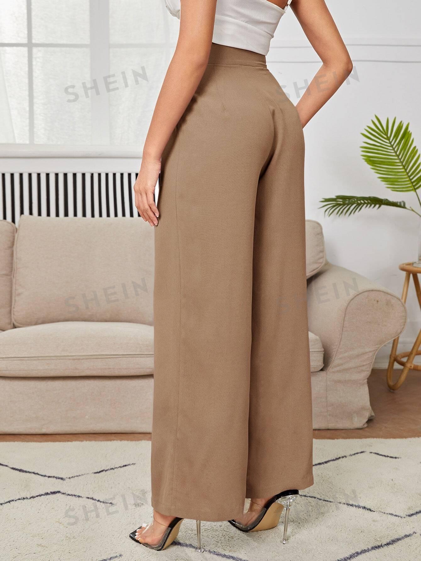 SHEIN BRĄZOWE SPODNIE SZEROKA NOGAWKA S06__XXS