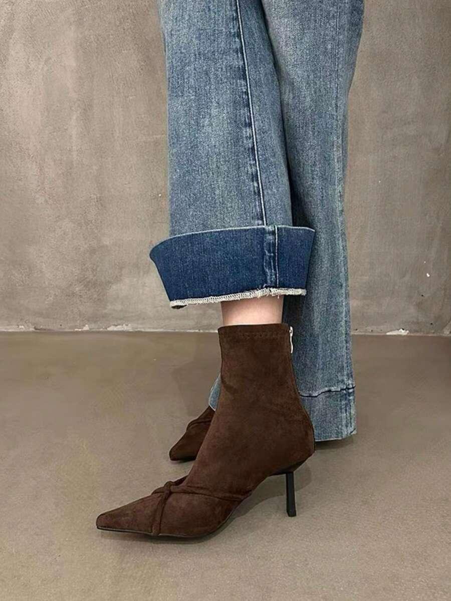 SHEIN BRĄZOWE BOTKI IMITACJA ZAMSZU W01__38