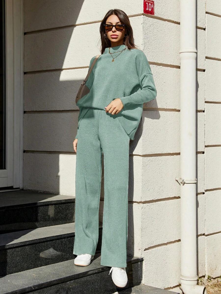 SHEIN ZIELONY KOMPLET SWETER SPODNIE S06__OS