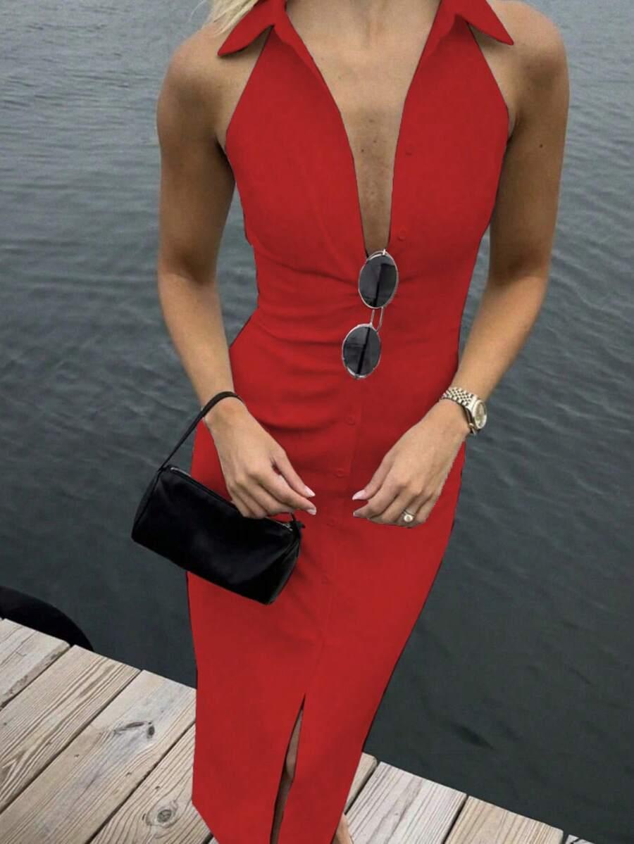 SHEIN CZERWONA MAXI SUKIENKA