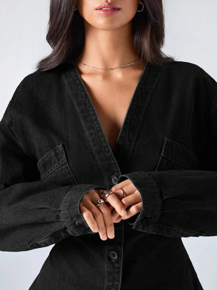 SHEIN CZARNA JEANSOWA BLUZKA S06__L