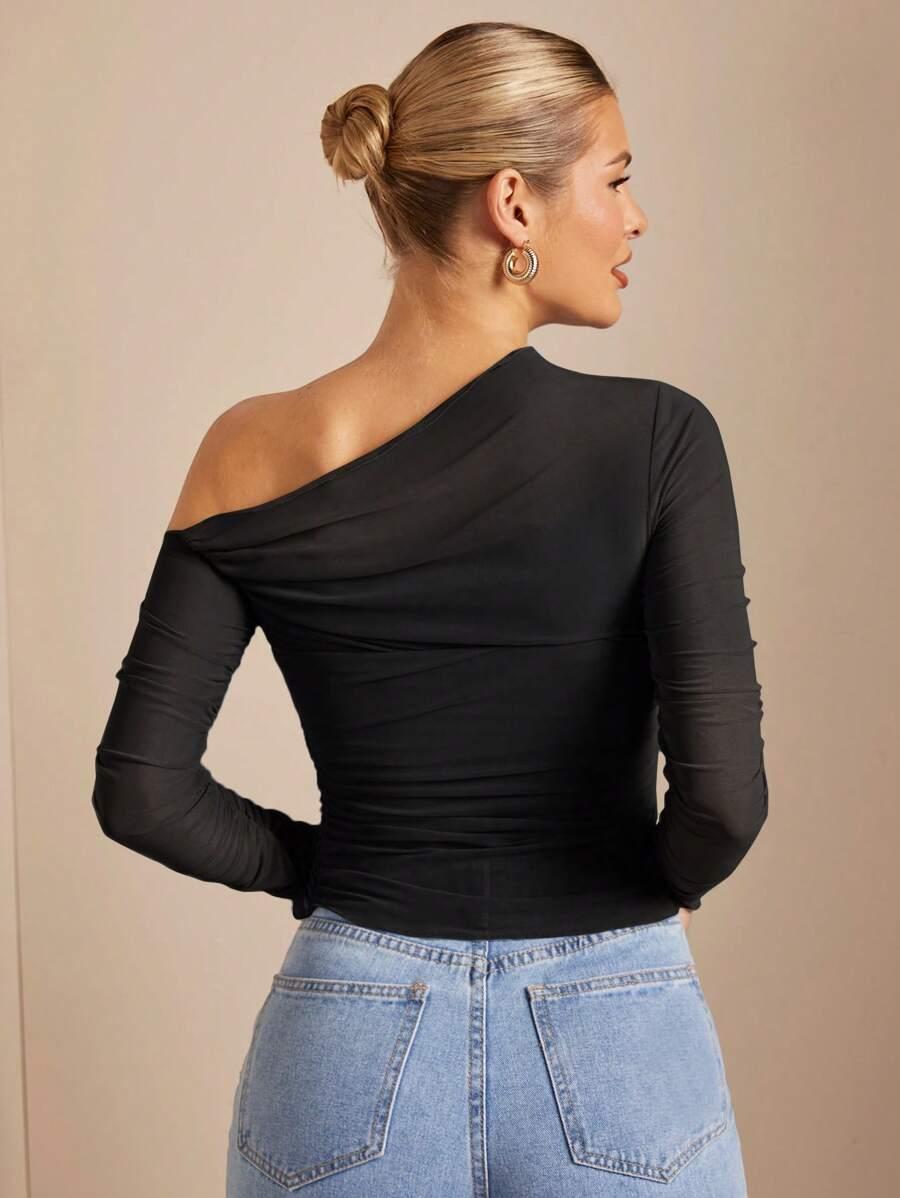 SHEIN CZARNA ASYMETRYCZNA BLUZKA S06__M