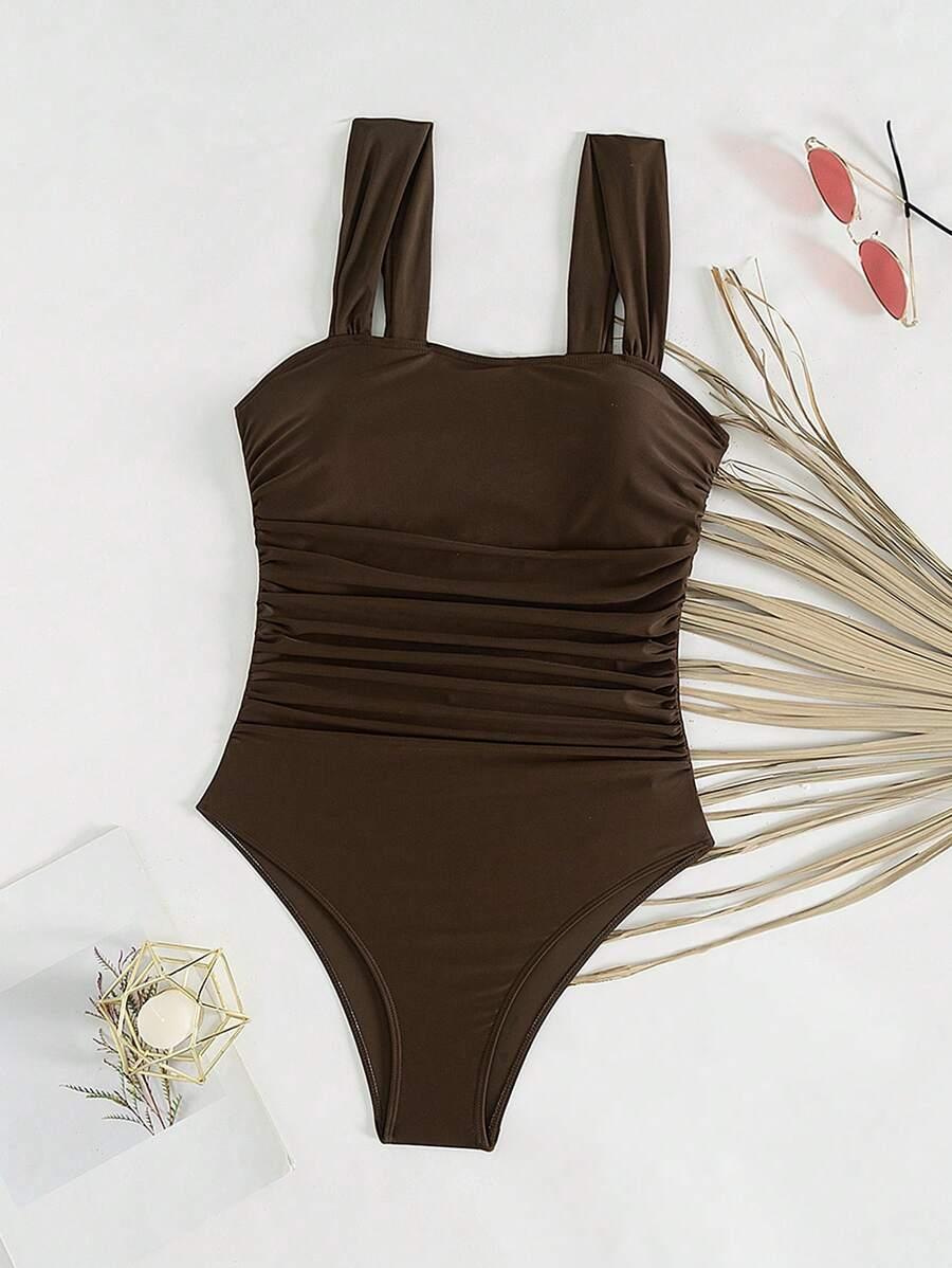 SWIM BASICS BRĄZOWY JEDNOCZĘŚCIOWY STRÓJ KĄPIELOWY S09__XL