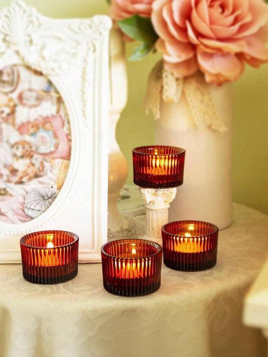 SHEIN BRĄZOWY SZKLANY ŚWIECZNIK 4-PACK S07__5,5X3,5CM