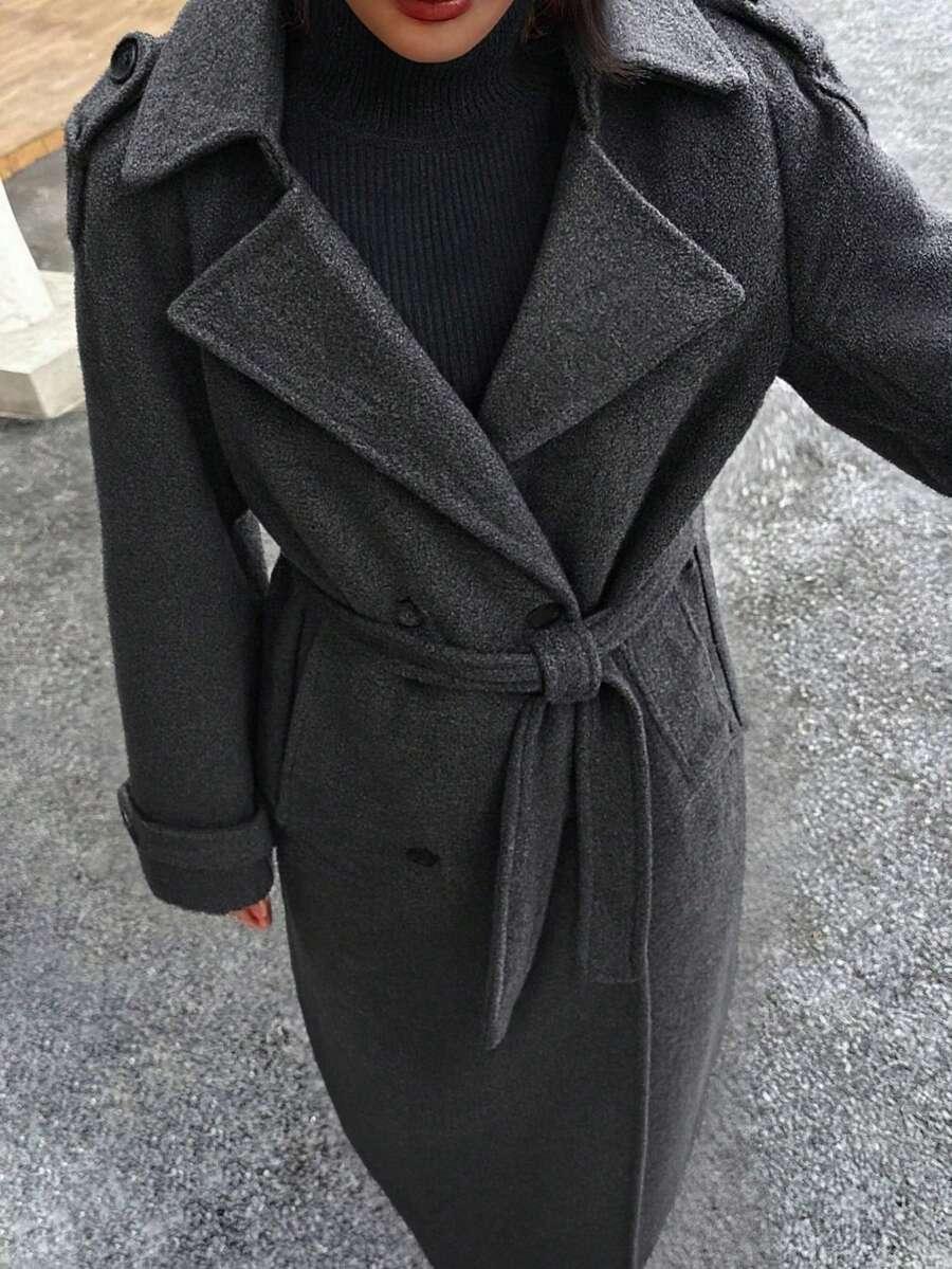 SHEIN SZARY KLASYCZNY PŁASZCZ W01__S