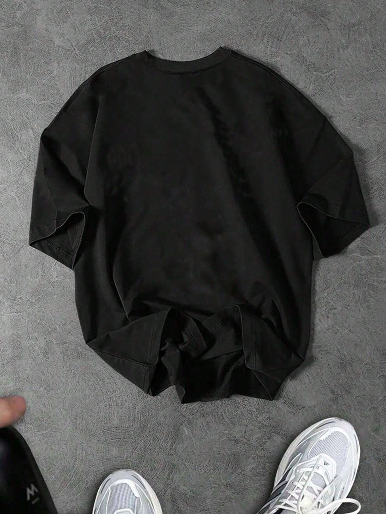 SHEIN CZARNY T-SHIRT NADRUK S09__L