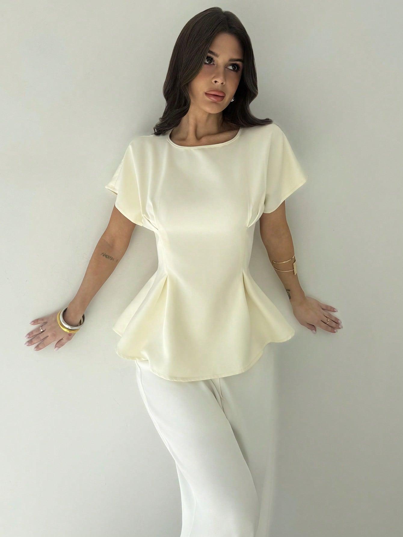 SHEIN KREMOWA BLUZKA KRÓTKI RĘKAW S06__XXS