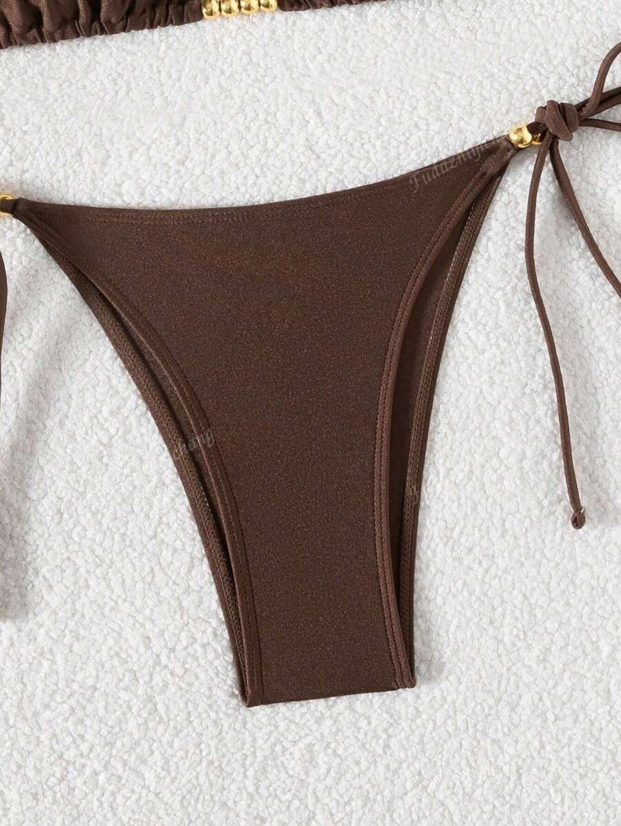 SHEIN BRĄZOWY DWUCZĘŚCIOWY STRÓJ KĄPIELOWY S09__M