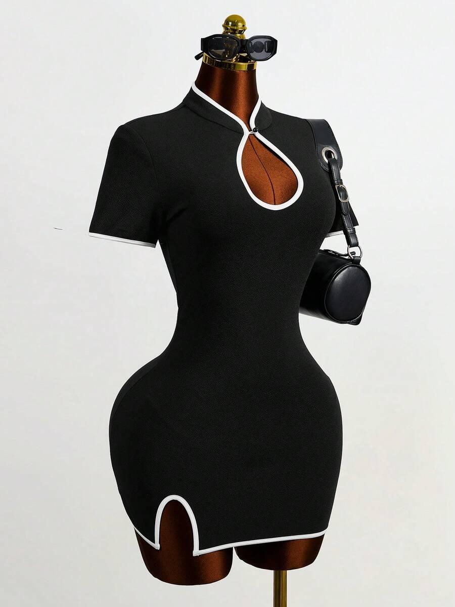 MISTRIE CZARNA MINI SUKIENKA KONTRAST S06__M