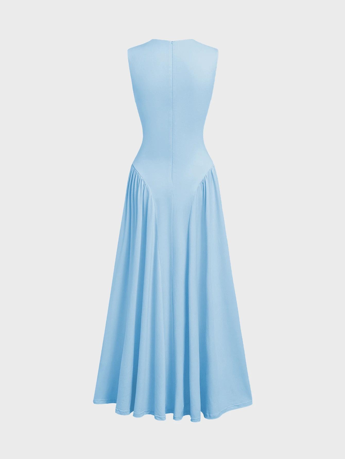 SHEIN NIEBIESKA MAXI SUKIENKA BEZ RĘKAWÓW