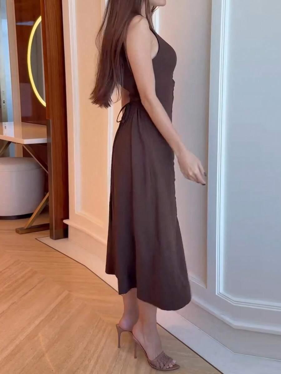 SHEIN BRĄZOWA SUKIENKA BEZ RĘKAWÓW S09__M