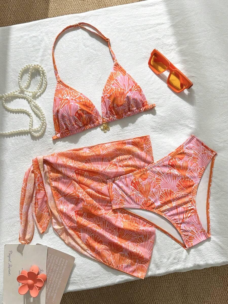 SHEIN TRZYCZĘŚCIOWY STRÓJ KĄPIELOWY KOMPLET S09__162-166CM