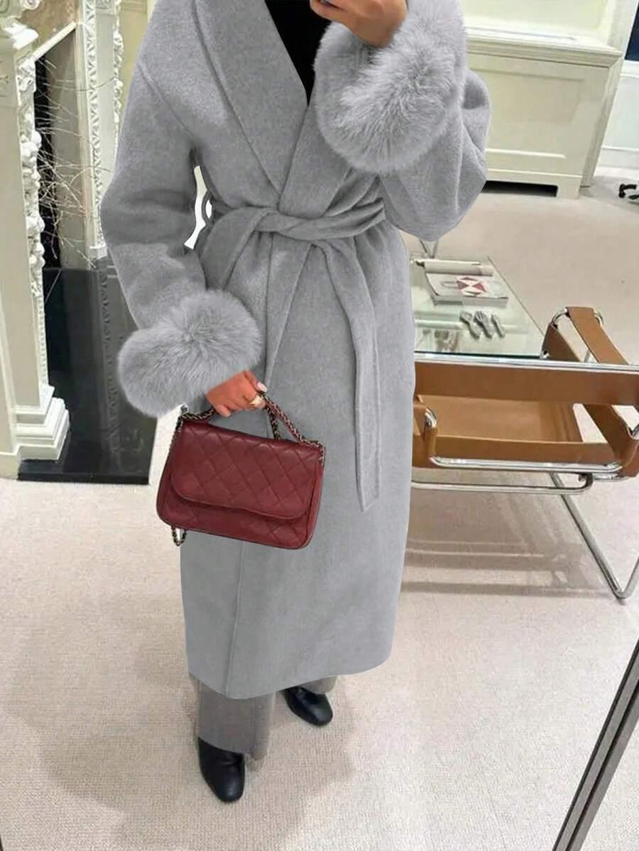 SHEIN SZARY KLASYCZNY PŁASZCZ W01__M