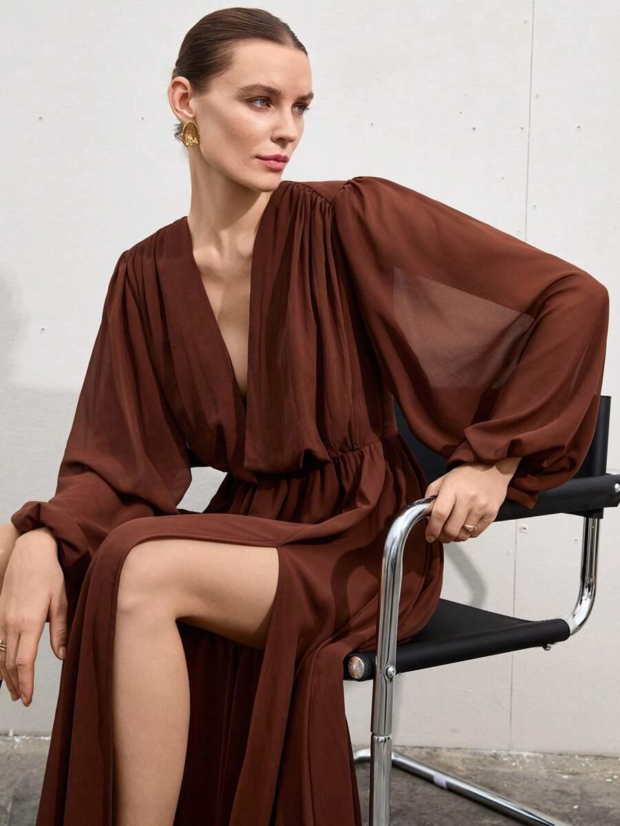 SHEIN BRĄZOWA MAXI SUKIENKA S06__XL