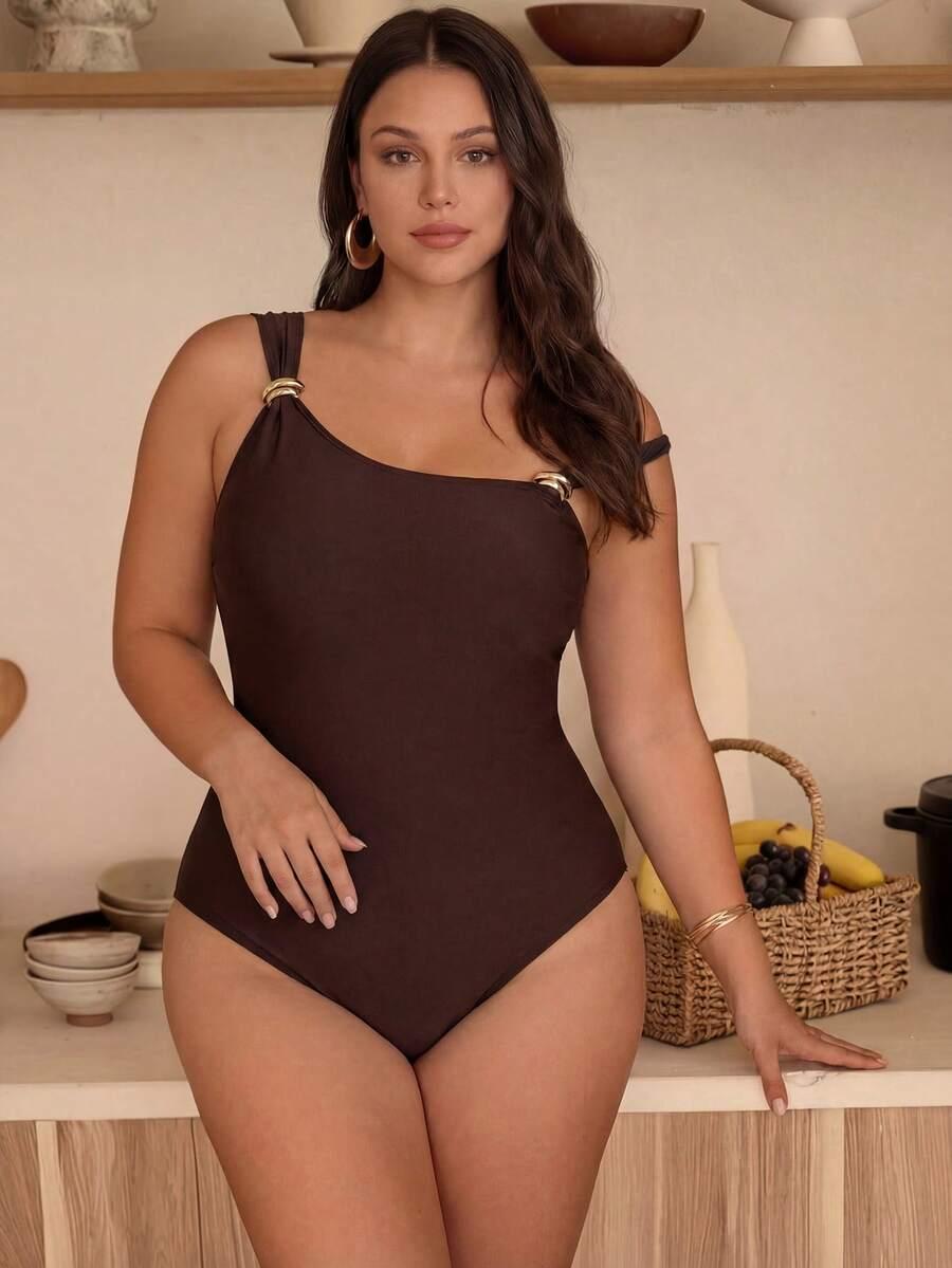 SHEIN BRĄZOWY STRÓJ KĄPIELOWY JEDNOCZĘŚCIOWY S09__48