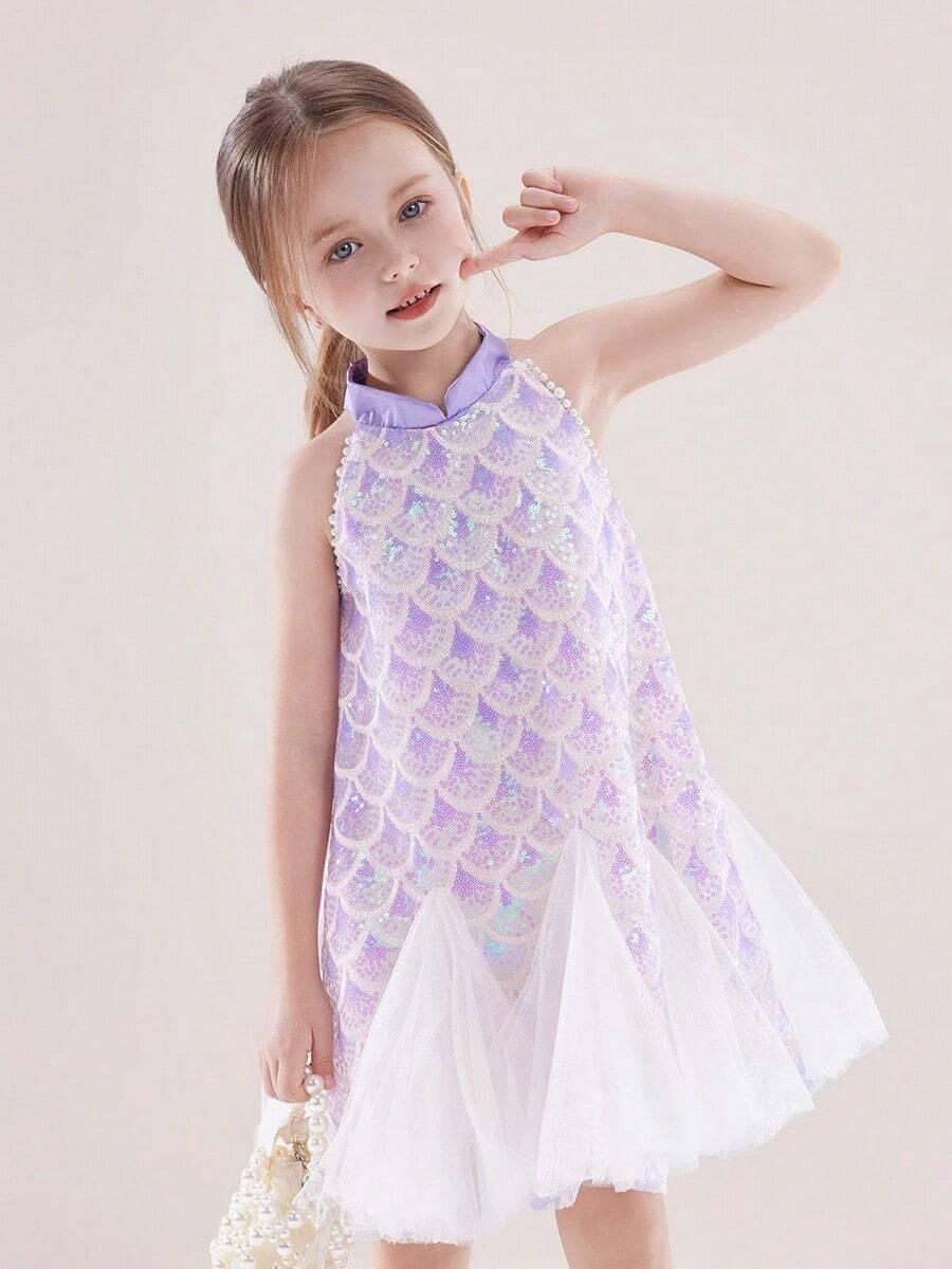 SHEIN SUKIENKA BEZ RĘKAWÓW CEKINY S06__104-110