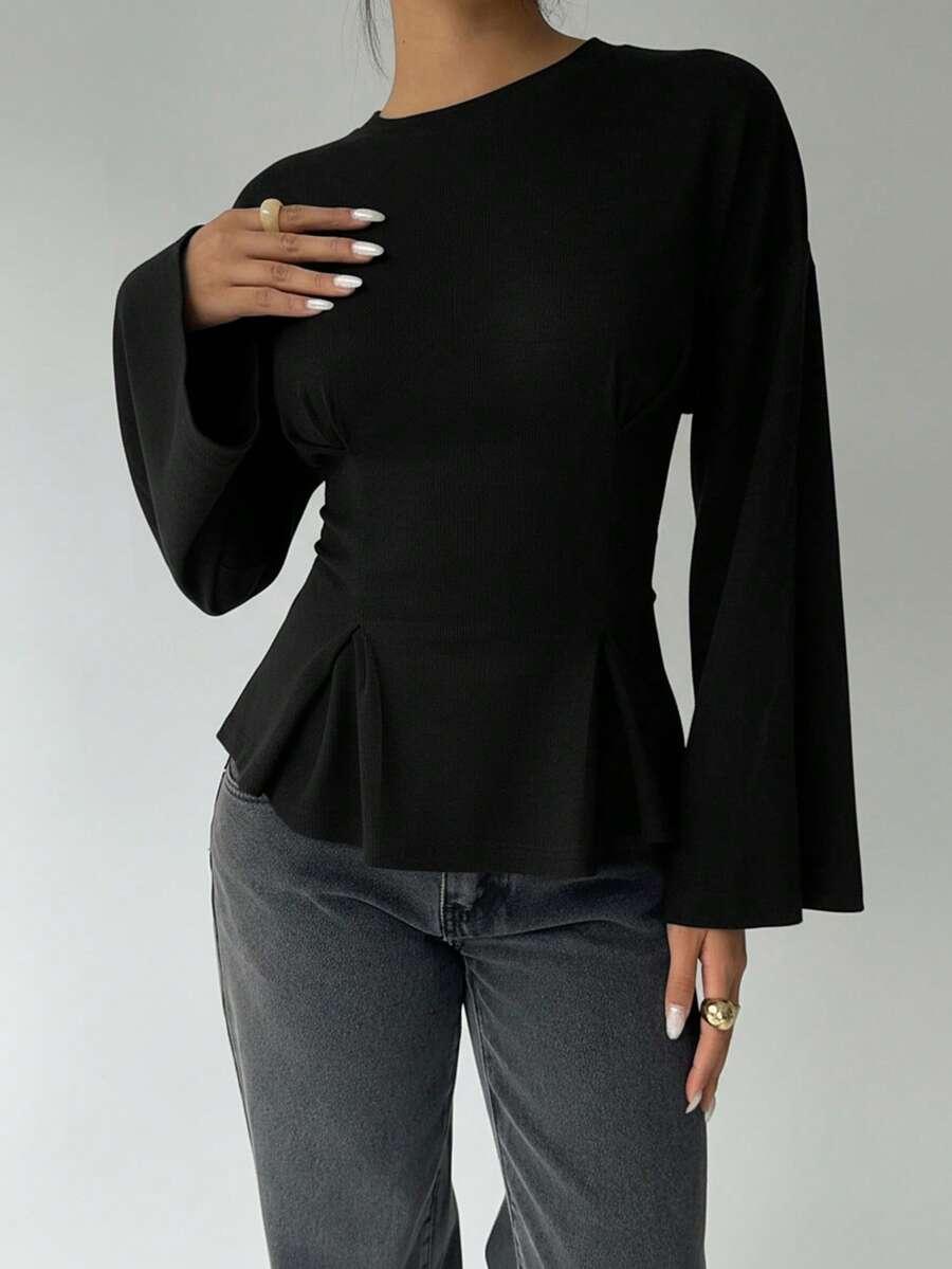 SHEIN CZARNA BLUZKA Z DŁUGIM RĘKAWEM S06__XS