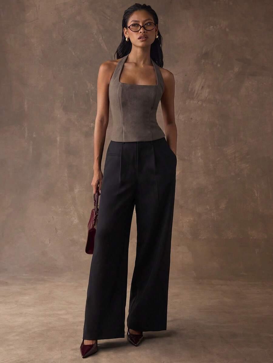 SHEIN BRĄZOWY TOP ODKRYTE PLECY S06__S