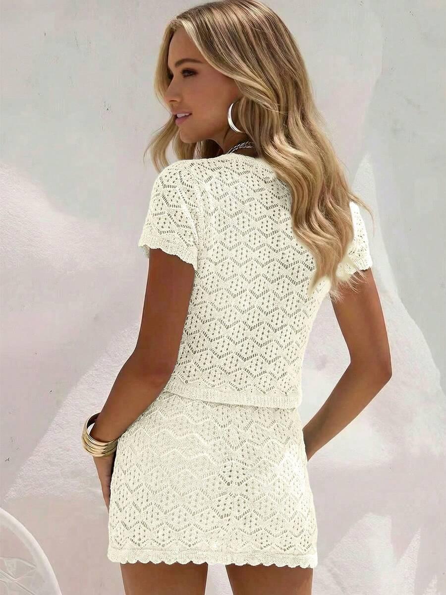 SHEIN AŻUROWA MINI SPÓDNICA Z GUMKĄ W PASIE PK01__XS