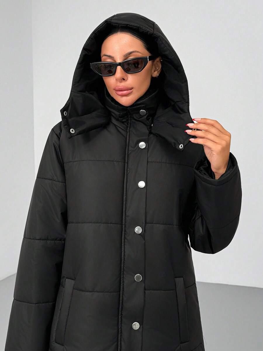 SHEIN CZARNA PIKOWANA KURTKA KAPTUR W01__M