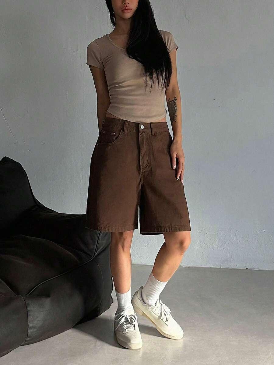DAZY BRĄZOWE SPODENKI JEANS S06__XXL