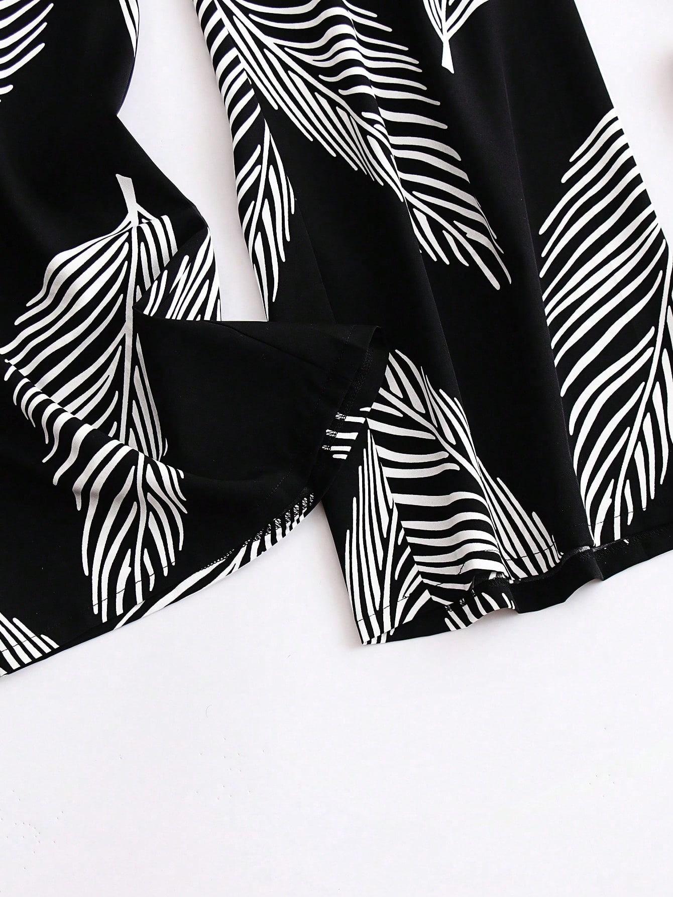 SHEIN SPODNIE PALAZZO WZÓR LIŚCIE S06__XXL