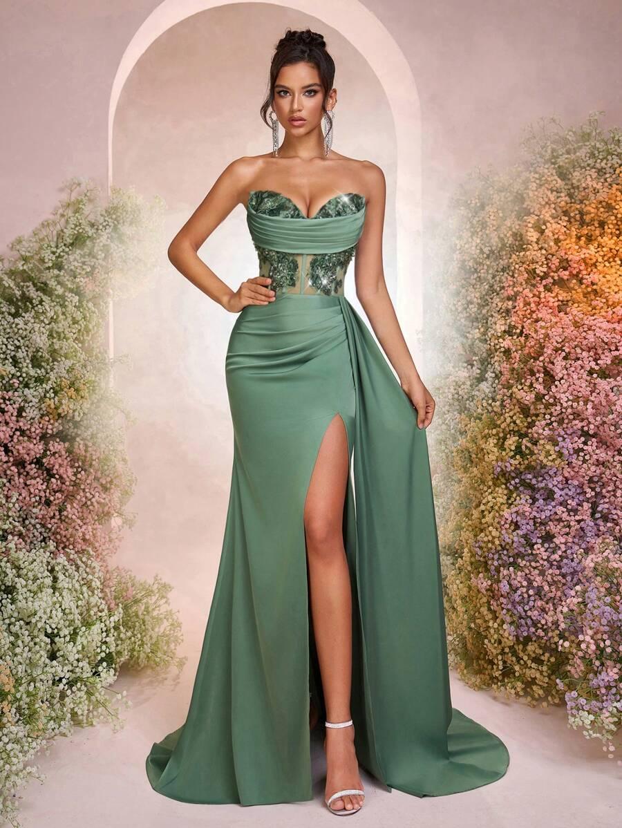 GLAMRAE ZIELONA MAXI SUKIENKA S06__M