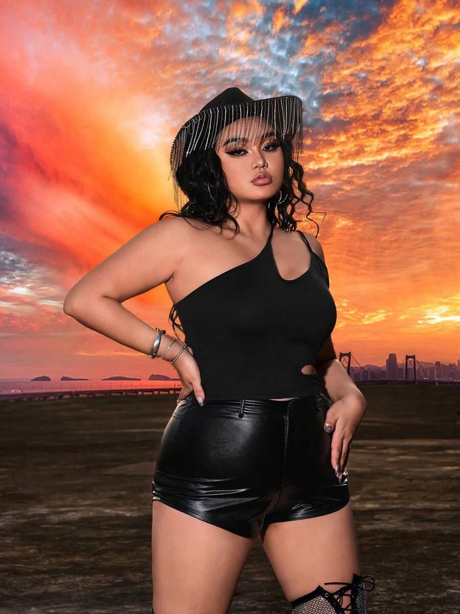 SHEIN ASYMETRYCZNY TOP WYCIĘCIE PK01__L