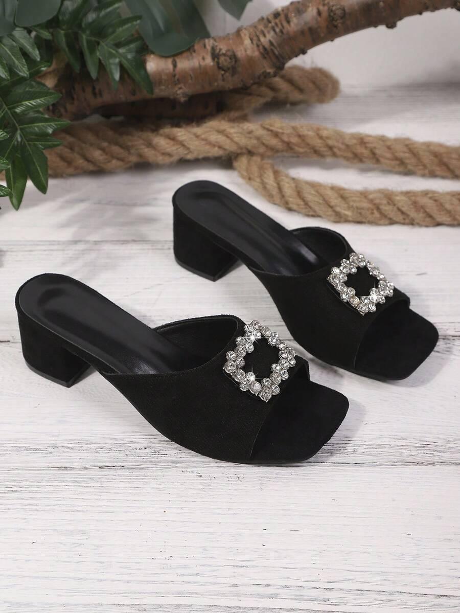 SHEIN CZARNE KLAPKI NA OBCASIE ZDOBIENIE PK01__39